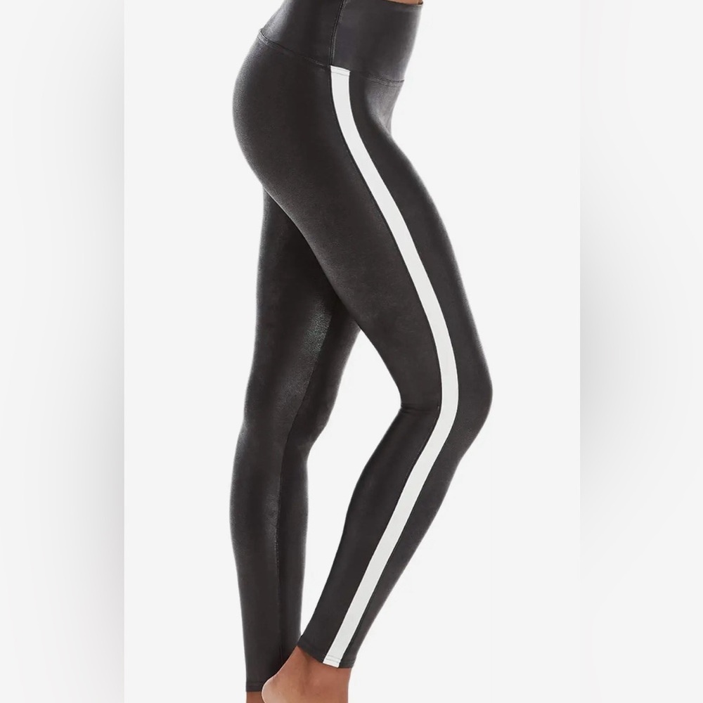 SPANX Faux Leather Leggings for Women Tummy Control with Side Stripe